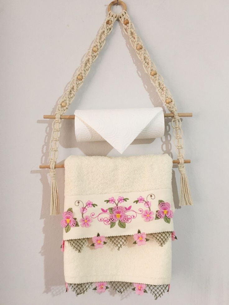 Macrame paper towel holder