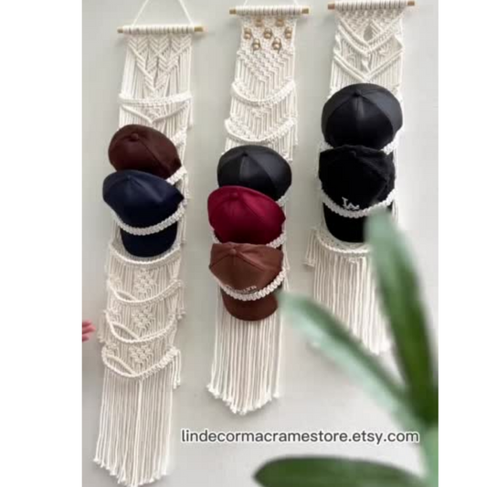 three macrame cap hangers