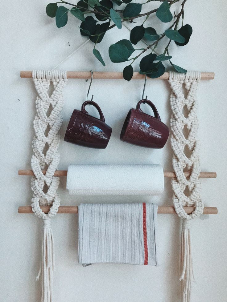 Macrame paper towel holder