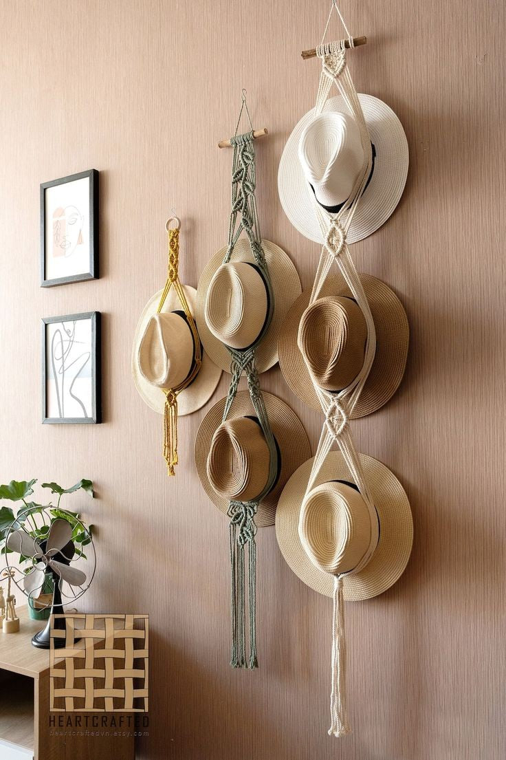 Macrame hat hanger