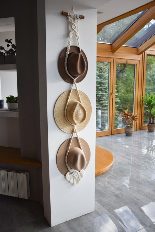 Macrame hat hanger