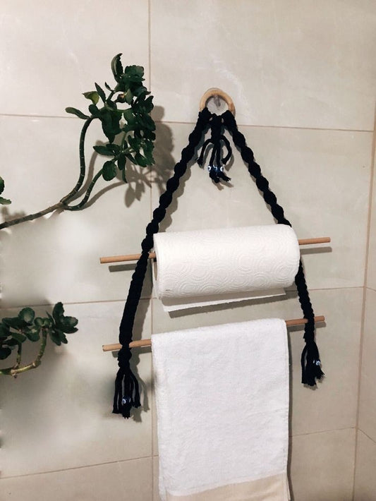Macrame paper towel holder