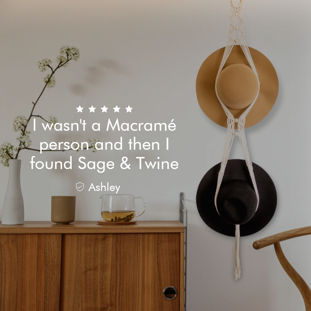 macrame march update sage and twine co hat hanger testimonial