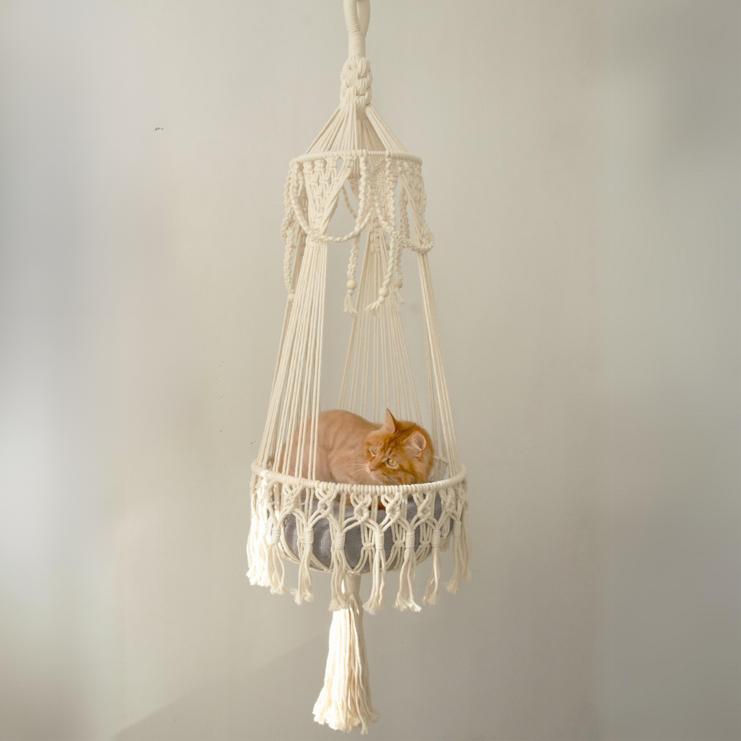 Luxury Macrame Hanging Cat Bed.
