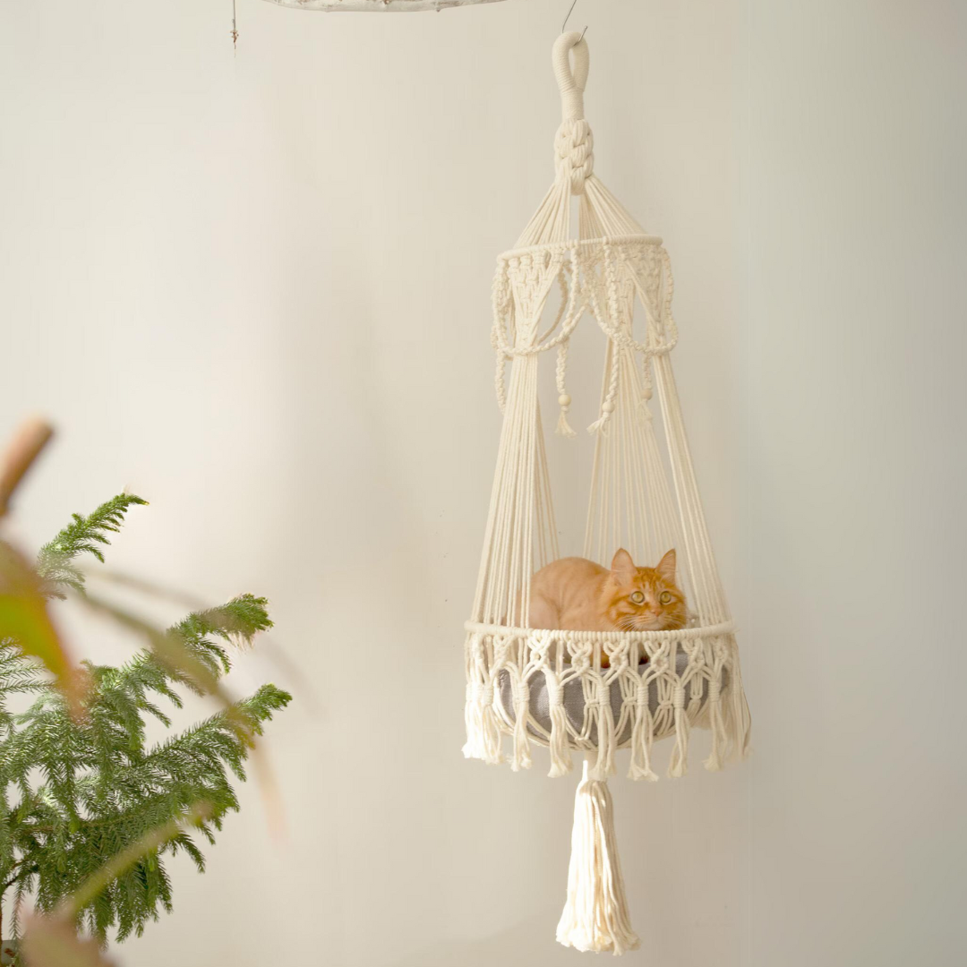 Luxury Macrame Hanging Cat Bed.