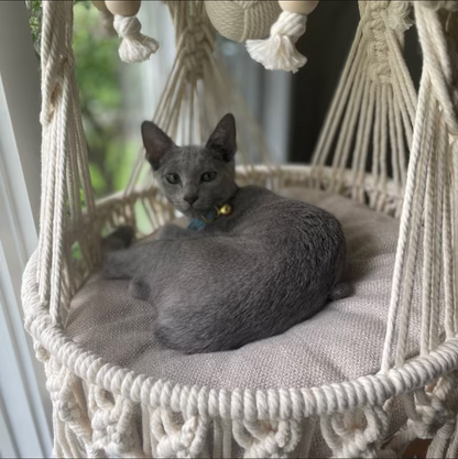 Luxury Macrame Hanging Cat Bed.