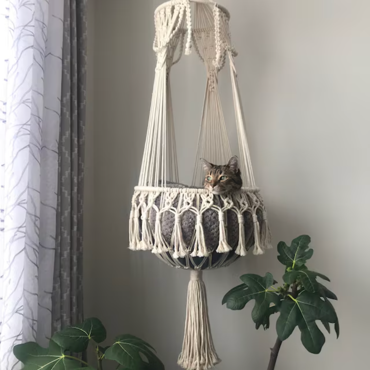 Luxury Macrame Hanging Cat Bed.