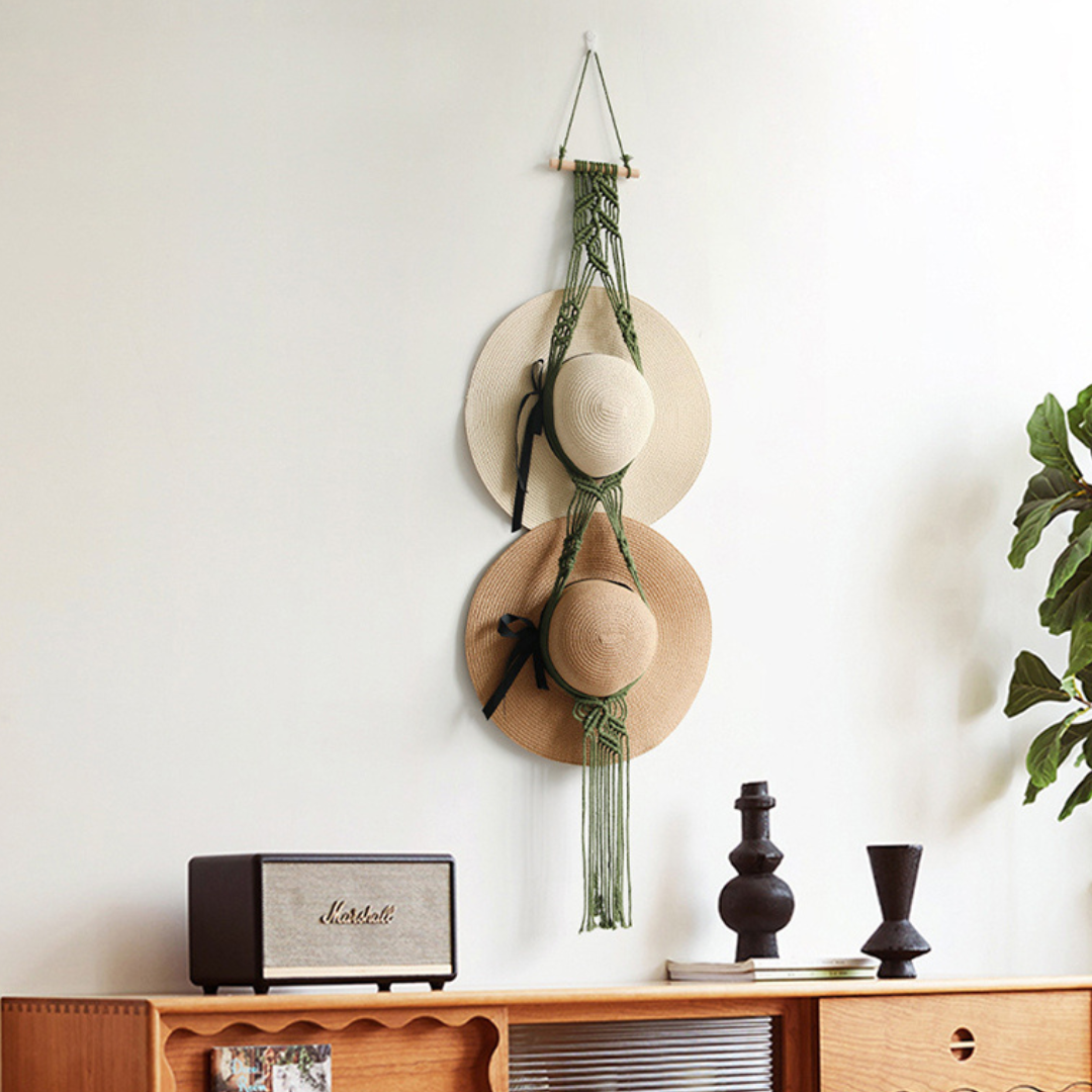Dawn - Green Double Macrame Hat Hanger