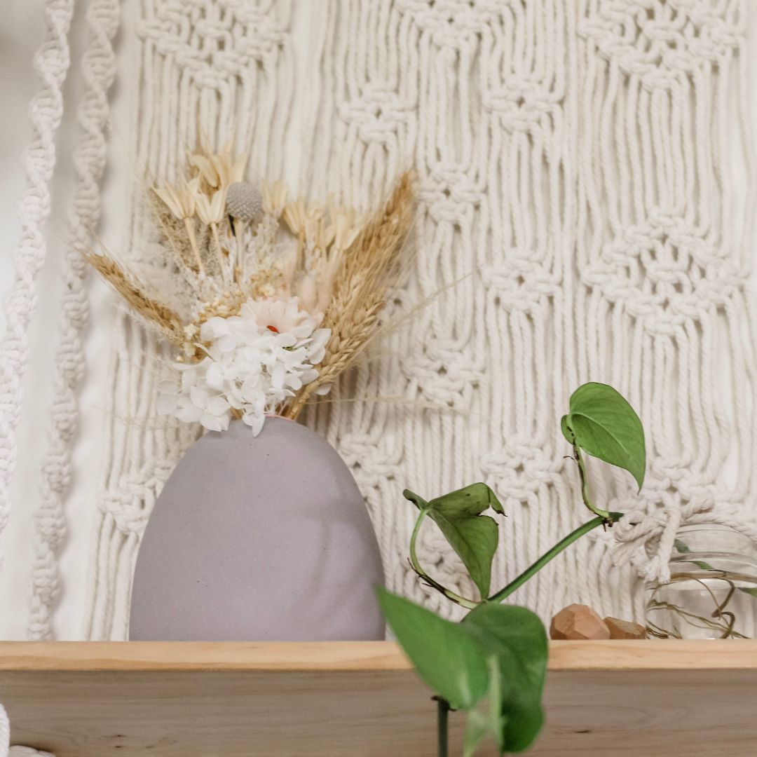 low photo of a Macrame shelf Sage and Twine Co.