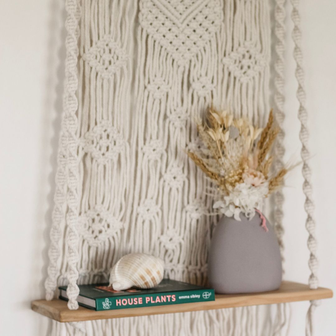 different styling options for he Macrame shelf Sage and Twine Co.